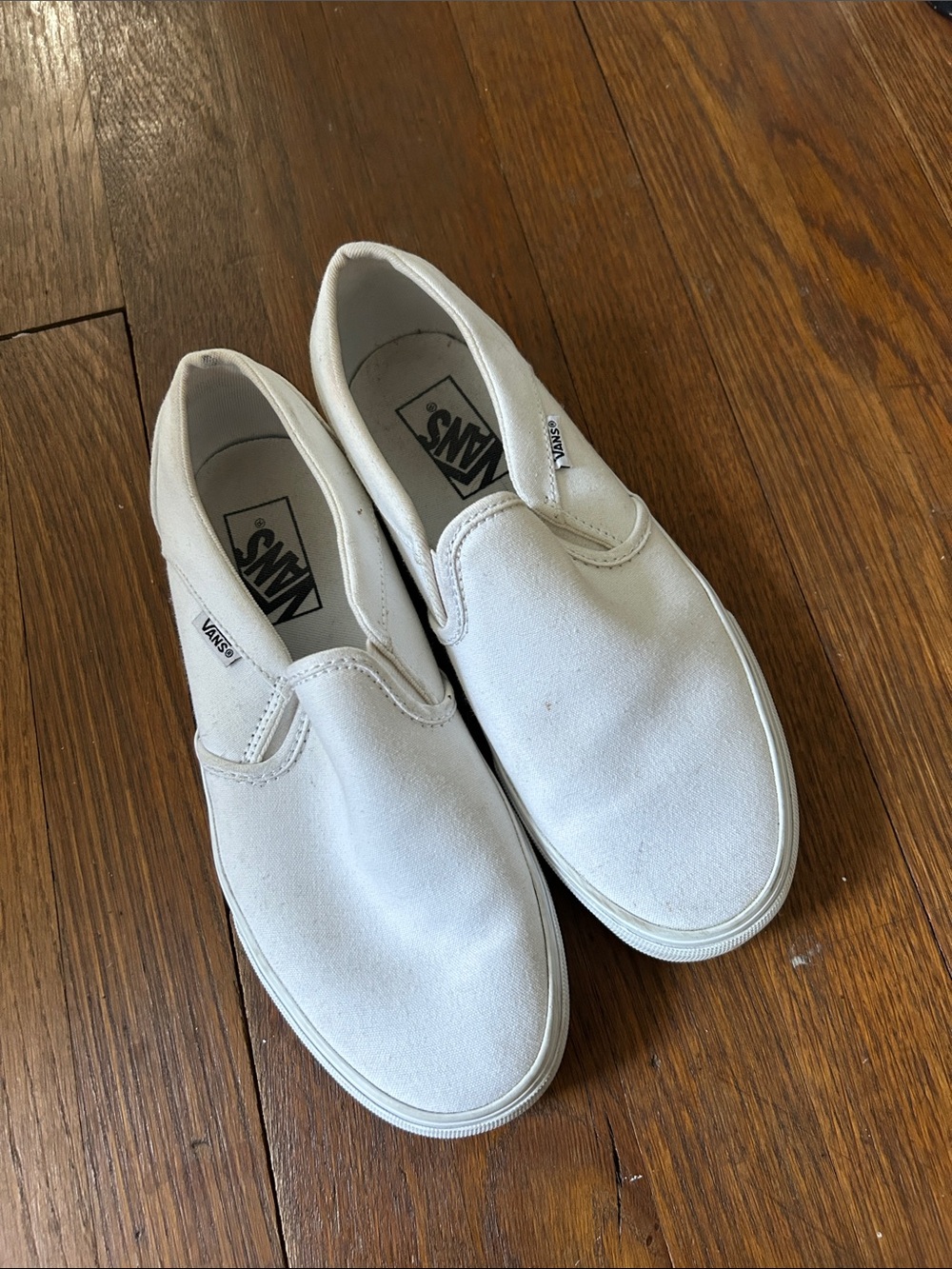 Vans White Canvas Slip-On Sneakers